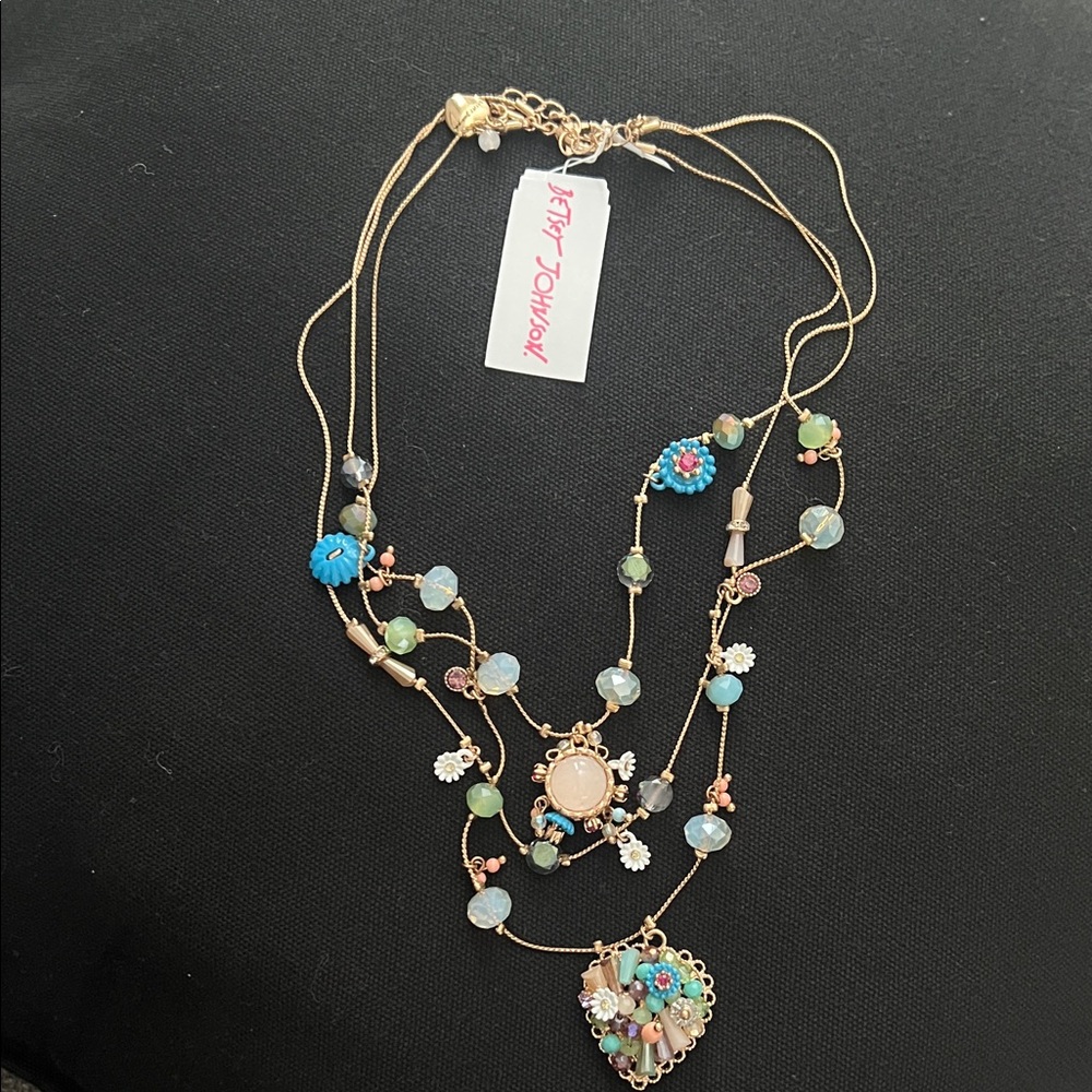 Betsey Johnson Gold and Blue Charm Necklace